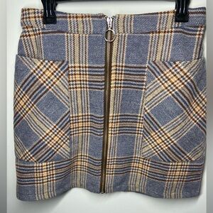 Blue and Tan Mini Pencil Skirt for Work